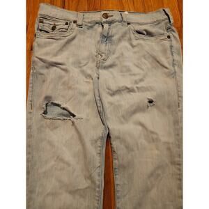 True Religion Geno Jeans 36x32 Mens Relaxed Slim Fit Distressed Blue Denim